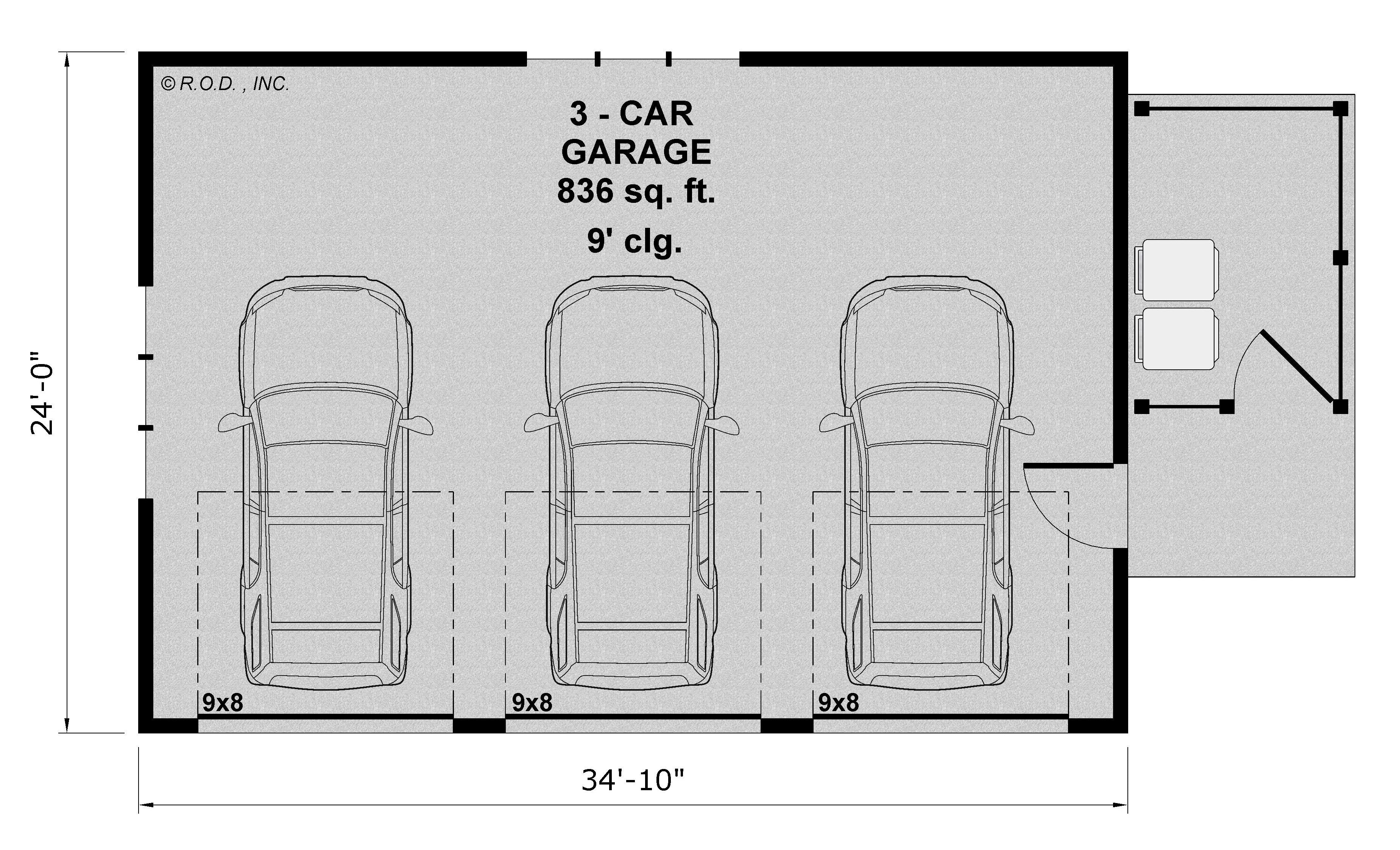 R-O THREE CAR GARAGE WITH SIDE YARD CL-GAR-12-3 836-35